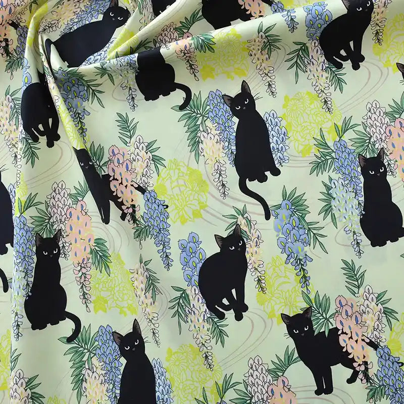 Cat Floral Printed Poplin Fabric By The Yard | Cotton Poplin Printed Fabric | Poplin for Quilting