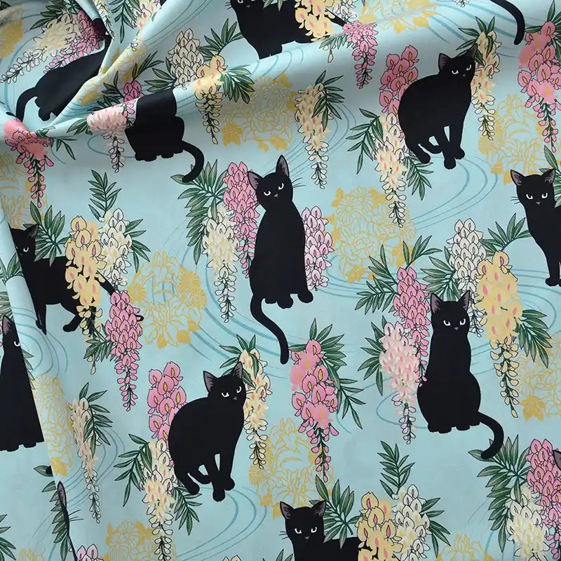 Cat Floral Printed Poplin Fabric By The Yard | Cotton Poplin Printed Fabric | Poplin for Quilting