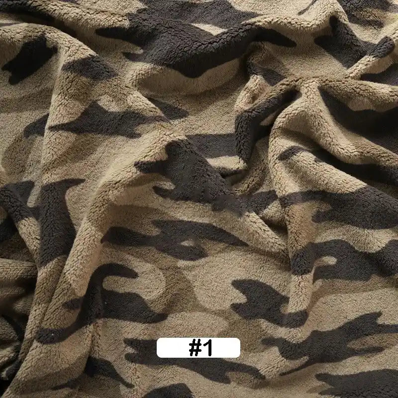 A close-up of Longon Craft's Christmas Polar Fleece Fabric by the yard, a thick, double-sided polyester fleece with a printed pattern. A white label at the bottom center displays “#1” in black text.