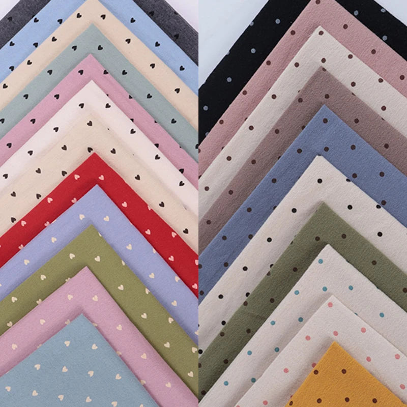 Longon Craft's Dot Heart Cotton Flannel features cozy, colorful fabric squares with polka dot and tiny heart patterns—perfect for snuggly sewing projects and crafts.