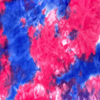The Double Sided Polar Fleece Fabric by Longon Craft features a swirling red, blue, and white tie-dye watercolor print on thick, soft polyester—perfect for clothing and sewing projects, and available by the yard.