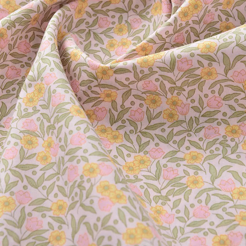 Floral Printed Poplin Fabric By The Yard | Flowers Cotton Poplin Textile Cloth | Lightweight Poplin Material