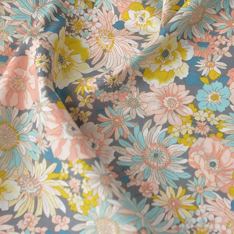 Floral Printed Poplin Fabric By The Yard | Flowers Cotton Poplin Textile Cloth | Lightweight Poplin Material