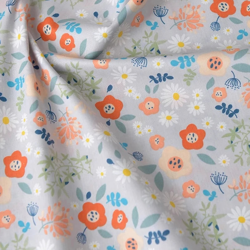 Floral Printed Poplin Fabric By The Yard | Flowers Cotton Poplin Textile Cloth | Lightweight Poplin Material