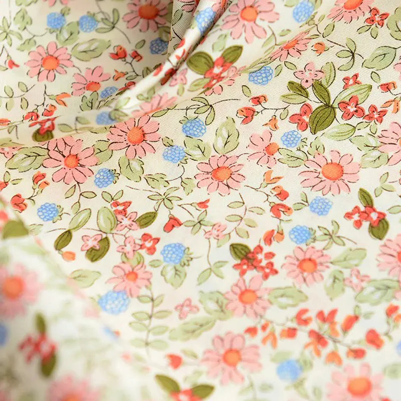 Floral Printed Poplin Fabric By The Yard | Flowers Cotton Poplin Textile Cloth | Lightweight Poplin Material