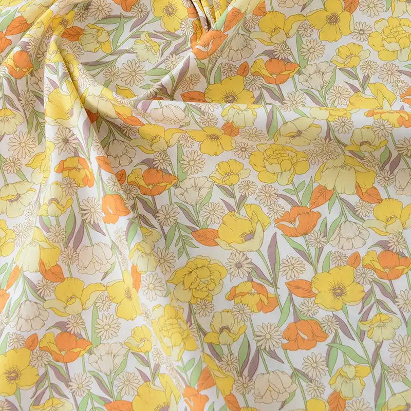 Floral Printed Poplin Fabric By The Yard | Flowers Cotton Poplin Textile Cloth | Lightweight Poplin Material