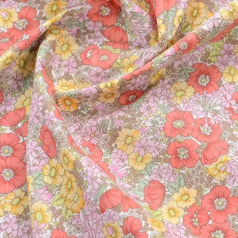 Floral Printed Poplin Fabric By The Yard | Flowers Cotton Poplin Textile Cloth | Lightweight Poplin Material
