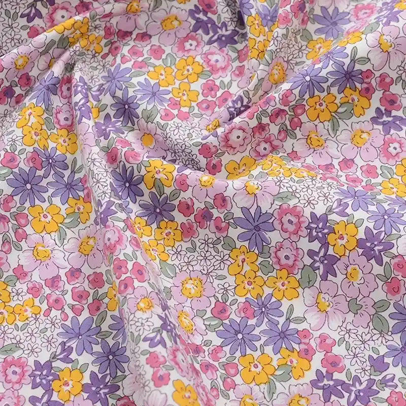 Floral Printed Poplin Fabric By The Yard | Flowers Cotton Poplin Textile Cloth | Lightweight Poplin Material
