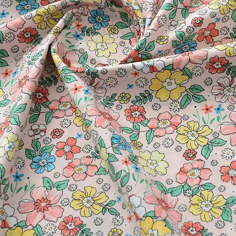Floral Printed Poplin Fabric By The Yard | Flowers Cotton Poplin Textile Cloth | Lightweight Poplin Material