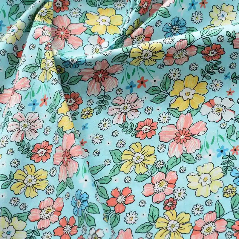 Floral Printed Poplin Fabric By The Yard | Flowers Cotton Poplin Textile Cloth | Lightweight Poplin Material