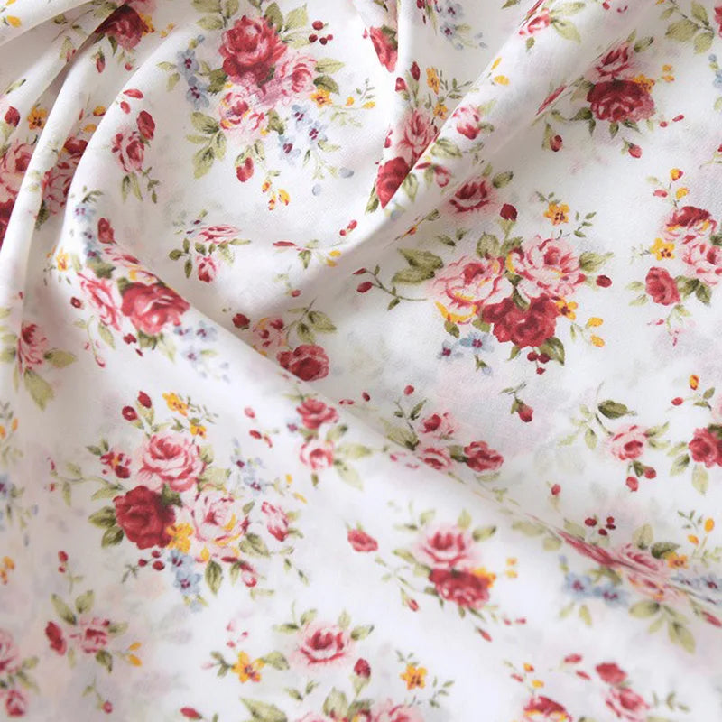 Floral Printed Poplin Fabric By The Yard | Flowers Cotton Poplin Textile Cloth | Lightweight Poplin Material