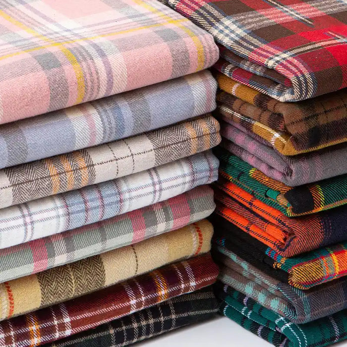 Plaid Cotton Flannel Fabric By The Yard | Cozy Fall Flannel Material | Comfy Shirt Dresses Trousers Sewing Flannel Textile Cloth