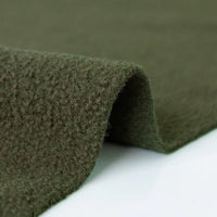 A close-up of Longon Craft's Plain Polar Fleece Fabric by the yard in olive green, featuring thick, anti-pill polyester with a soft, textured surface—perfect for thermal blankets or outdoor jackets.
