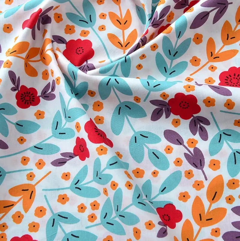 Printed Cotton Poplin Fabric By The Yard | Floral Woven Poplin Material | Poplin for Dressmaking