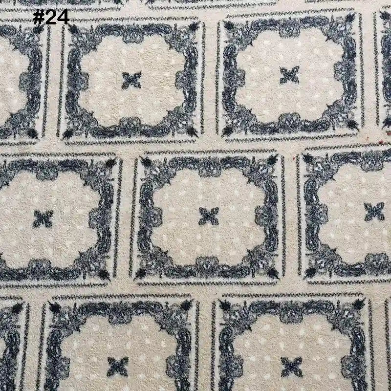 A polyester polar fleece fabric by Longon Craft features an ethnic leopard pattern on a beige background, perfect for DIY craft and sewing projects. "Printed Polar Fleece Fabric By The Yard" is labeled #24 in the upper left corner.