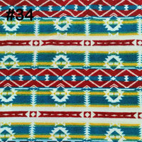 Longon Craft Printed Polar Fleece Fabric By The Yard features a colorful ethnic leopard pattern with red, green, yellow, and blue stripes, plus diamond and zigzag shapes. #34 is shown in black at the top left. Perfect for DIY craft and sewing projects.