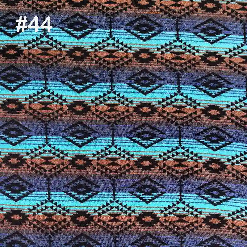 Longon Craft’s Printed Polar Fleece Fabric by the Yard features an ethnic leopard pattern in blue, black, and brown—ideal for DIY crafts and sewing. The white "#44" appears in the top left corner.