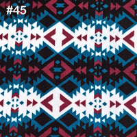 Longon Craft’s Printed Polar Fleece Fabric by the yard features a polyester ethnic leopard pattern in maroon, teal, black, and white with “#45” in white text at the top left—ideal for DIY crafts and sewing projects.