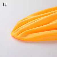A piece of Soft Minky Fabric By The Yard from Longon Craft, shown in bright yellow-orange, is draped on a white surface with the number 14 in the top left corner.