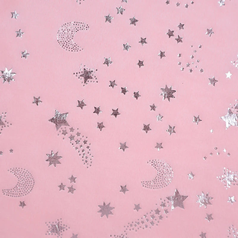Star Minky Fabric By The Yard | Shiny Star Moon Patterned Plush Minky Fabric | Polyester Cuddle Minky Material For DIY Craft Sewing