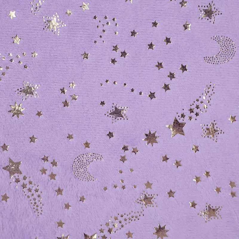 Star Minky Fabric By The Yard | Shiny Star Moon Patterned Plush Minky Fabric | Polyester Cuddle Minky Material For DIY Craft Sewing