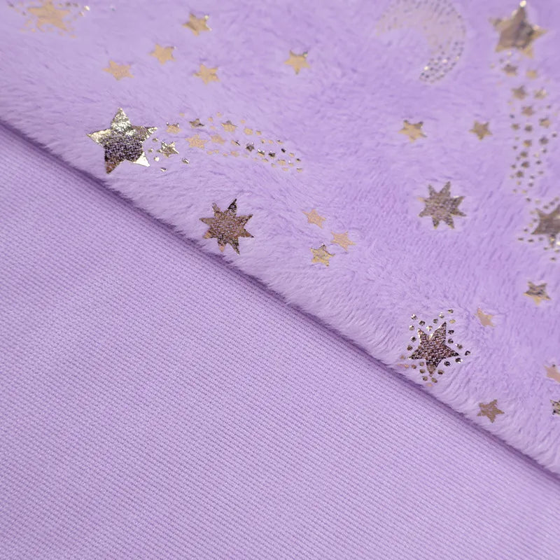 Star Minky Fabric By The Yard | Shiny Star Moon Patterned Plush Minky Fabric | Polyester Cuddle Minky Material For DIY Craft Sewing