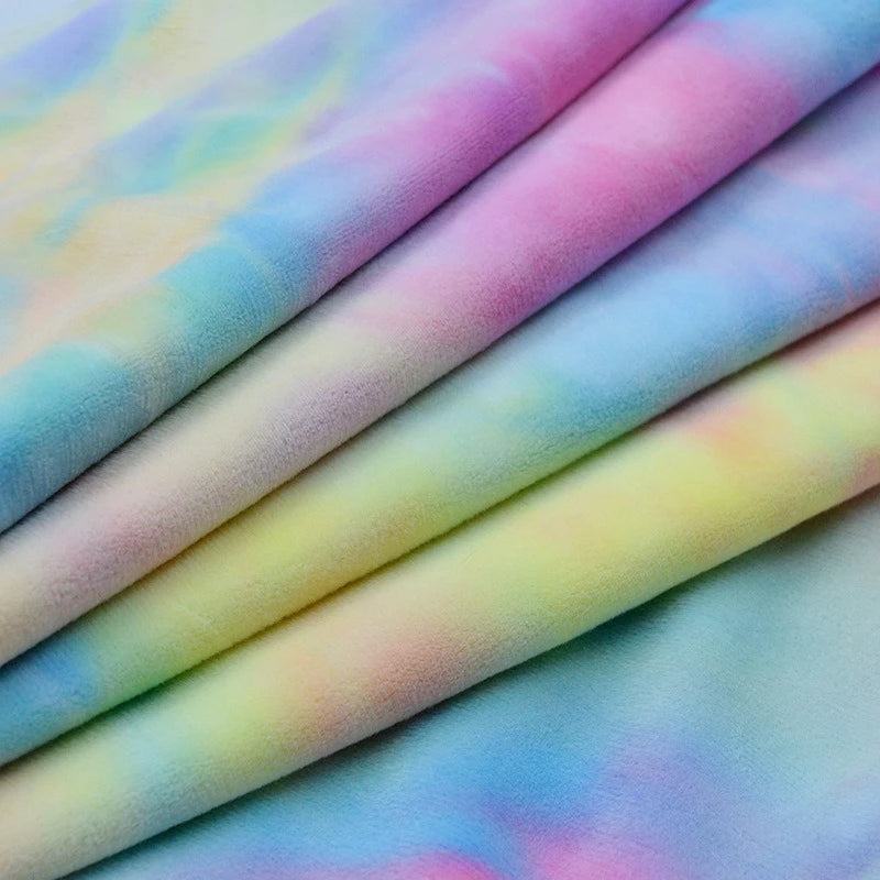 Stretch Rainbow Minky Fabric By The Yard | Gradient Colorful Printed Floral Minky Fabric | DIY Plushies Toys Clothing Material