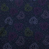 Longon Craft's Waterproof Polar Fleece Fabric By The Yard features a 4-way stretch and a black background with multicolored dotted hearts and scattered green, purple, and light blue dots—ideal for cozy outdoor gear.