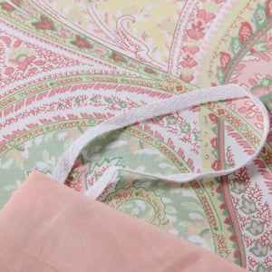 A pink and green paisley pattern on Longan Craft's 100% Cotton Bedding Fabric By the Yard.